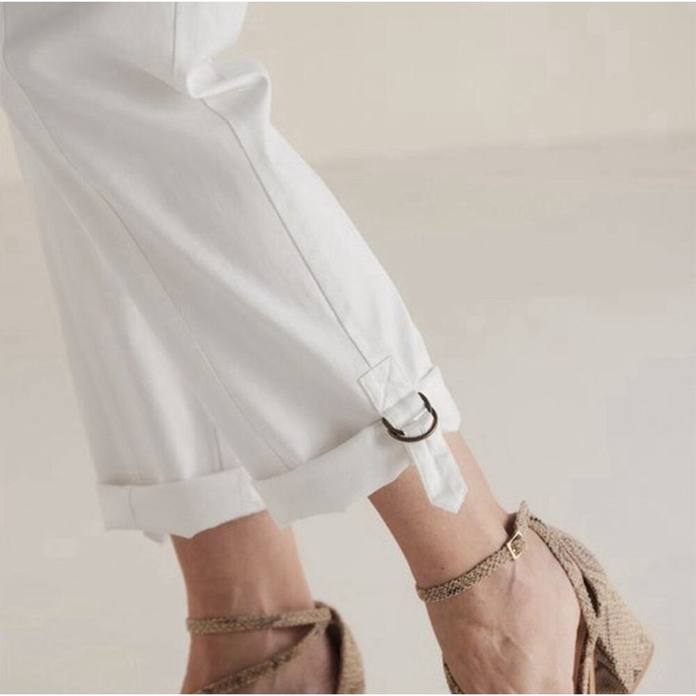 Soft Surroundings Medina Pants Medium Elastic Waist Roll Tab Ankle White Utility - Picture 2 of 13